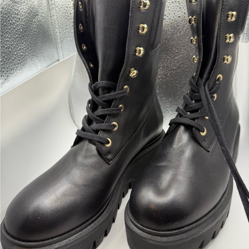Black Leather Lace-Up Boots